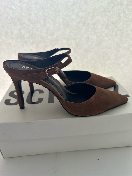 SCHUTZ Shoes - SCHUTZ Brown Suede Pointed-Toe Slingback Heels